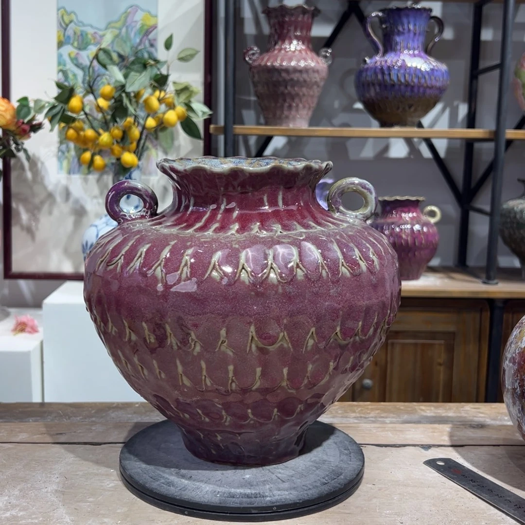 摆件陶瓷花瓶高25口9微瑕盘泥