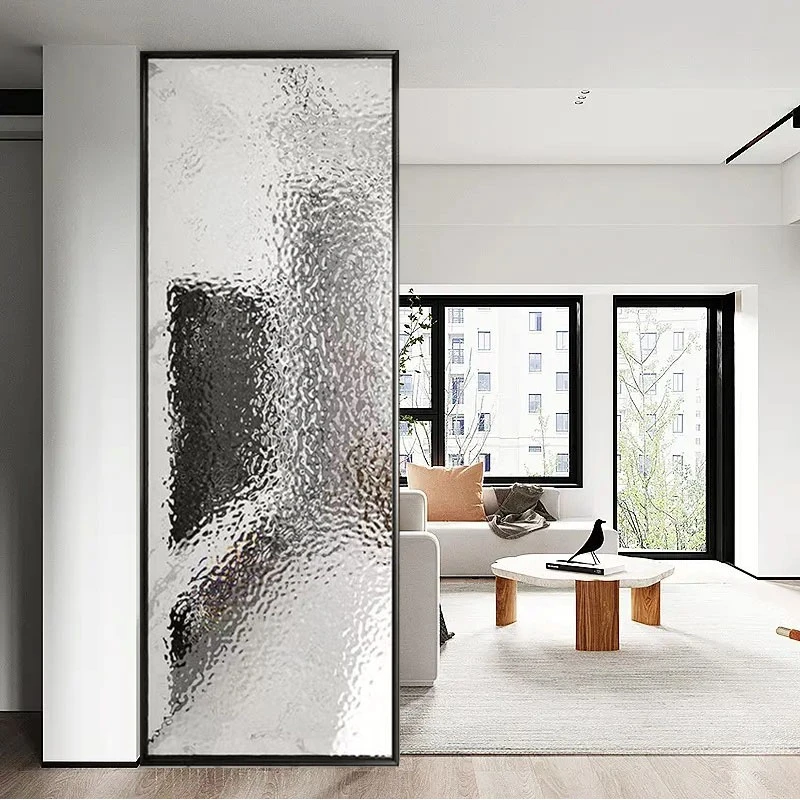 定制现代简约客厅入户玄关长虹艺术玻璃隔断水波纹屏风卫生间遮挡