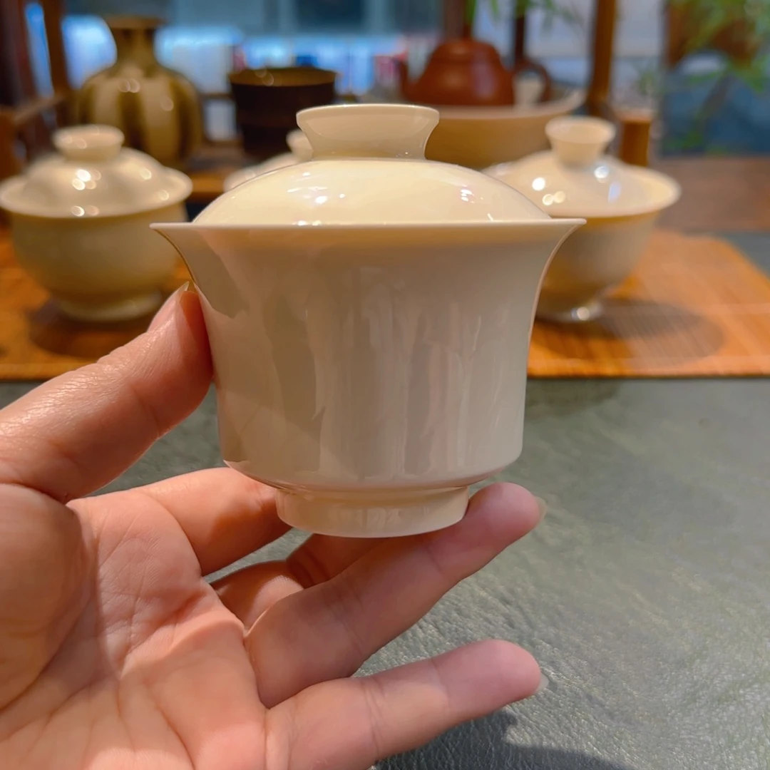 微澜定瓷 马蹄盖碗 100ml海浪纹