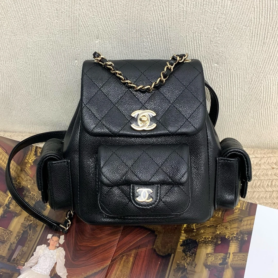 99新 Chanel/香奈儿 25S 黑金荔枝牛duma 双肩包