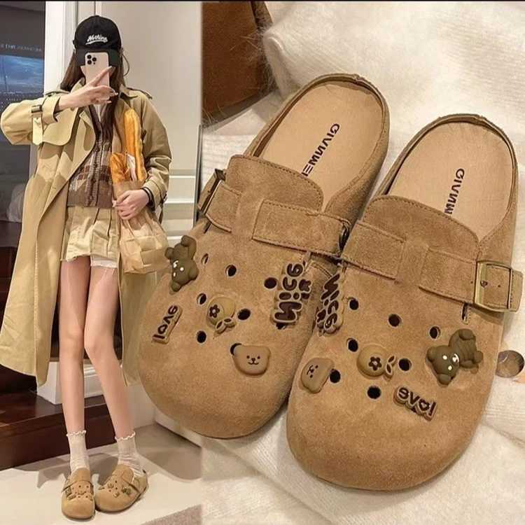 厚底可爱勃肯半拖鞋女2025新款春季休闲穆勒包头凉拖鞋P6001