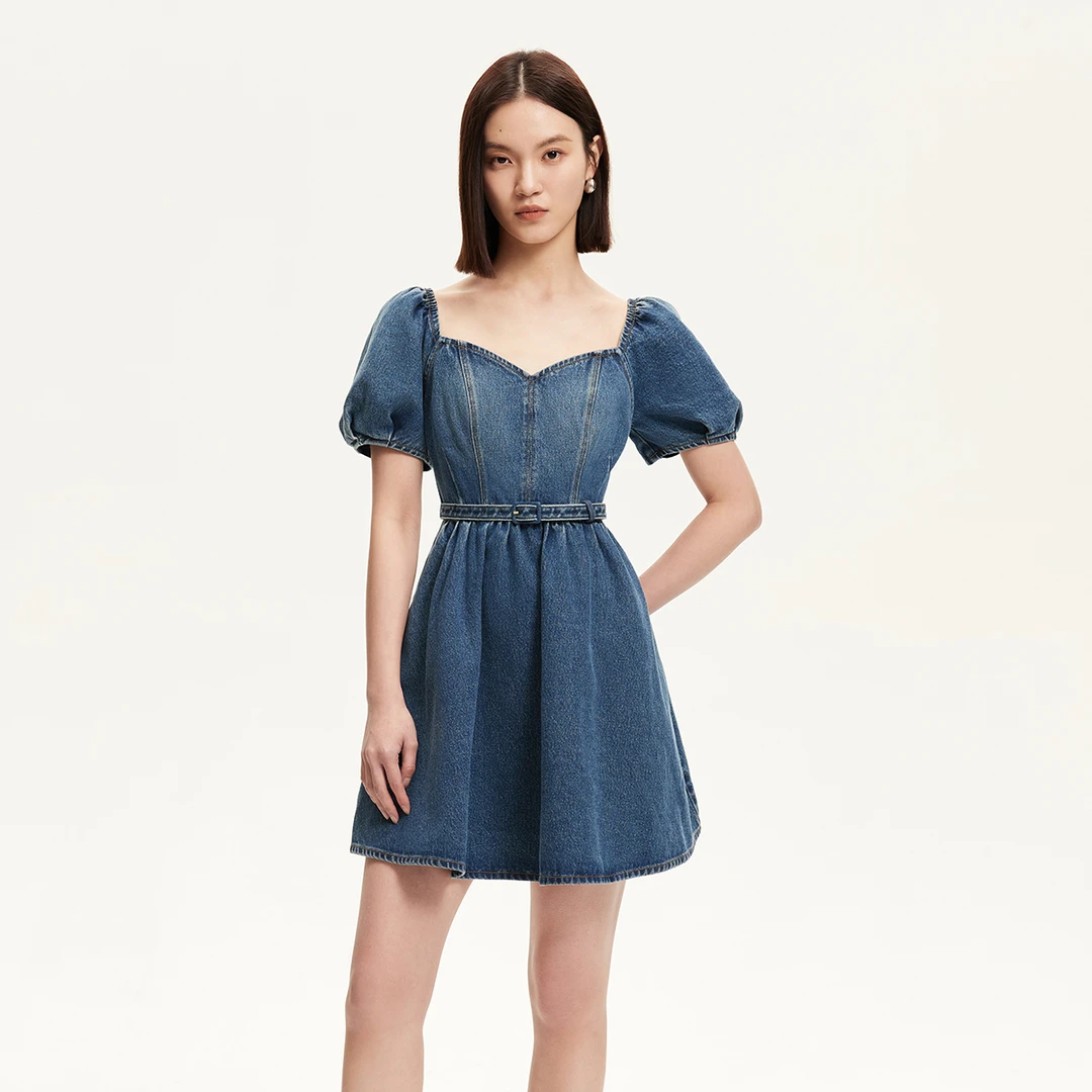 Vero Moda连衣裙2025夏日穿搭新款莱赛尔捏褶牛仔短裙325242015