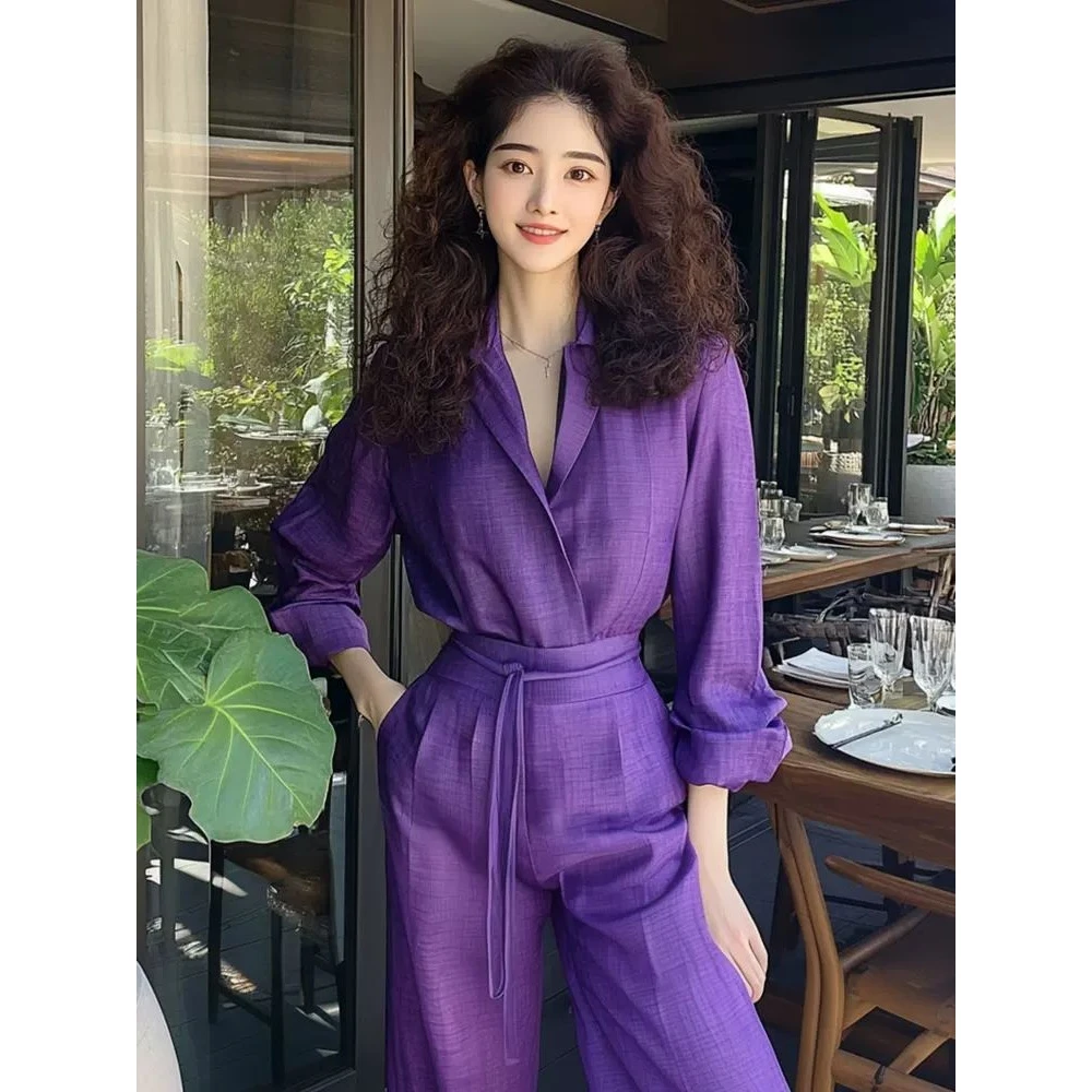 紫色小香风套装裤2025新款盐系高级感出席重要场合的两件套女早秋