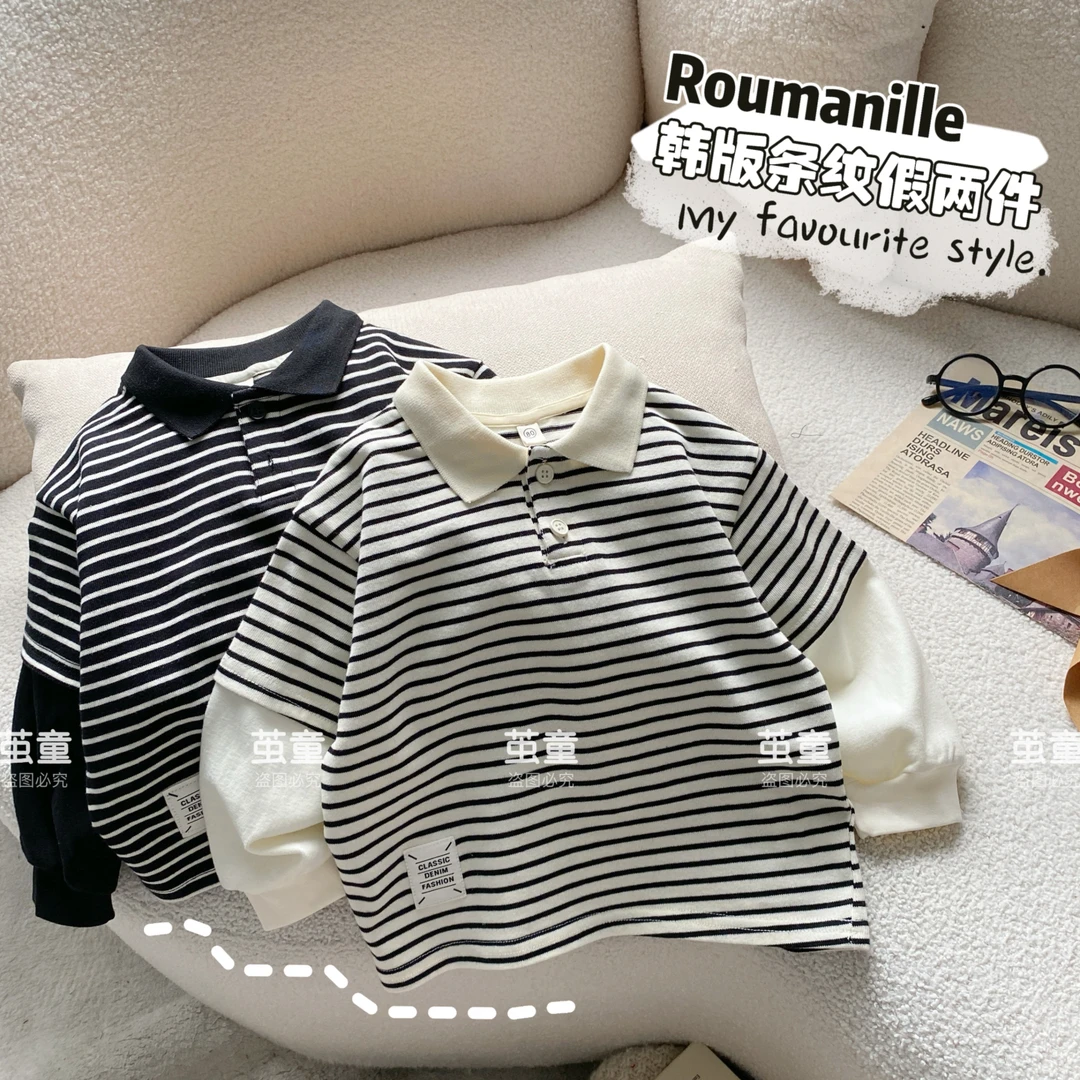【麦麦妈】Q015春秋小童假两件Polo领卫衣秋季新品男女宝宝休闲百搭