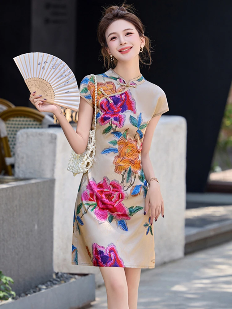 新中式国风改良旗袍女2025夏季新款高级感修身年轻款少女印花裙子