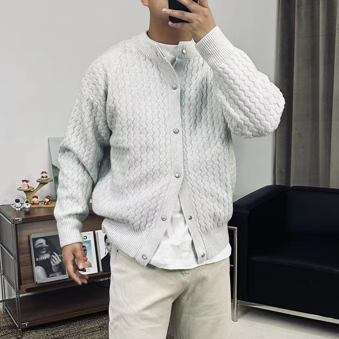 SSL-CIothing 纽扣开衫免烫针织纯色毛衣针织衫韩版秋冬男士长袖