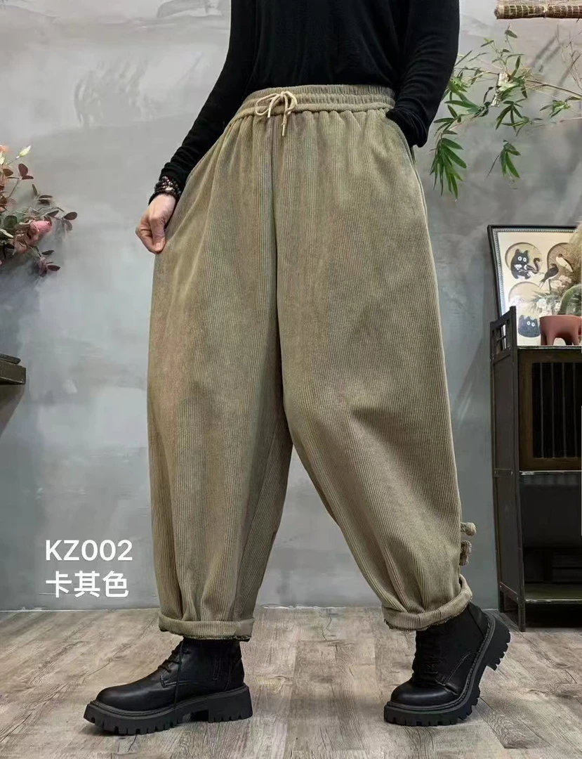 002加绒加厚灯芯绒脚口三立扣灯笼裤