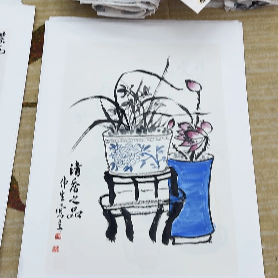 国画四尺三开手绘作品