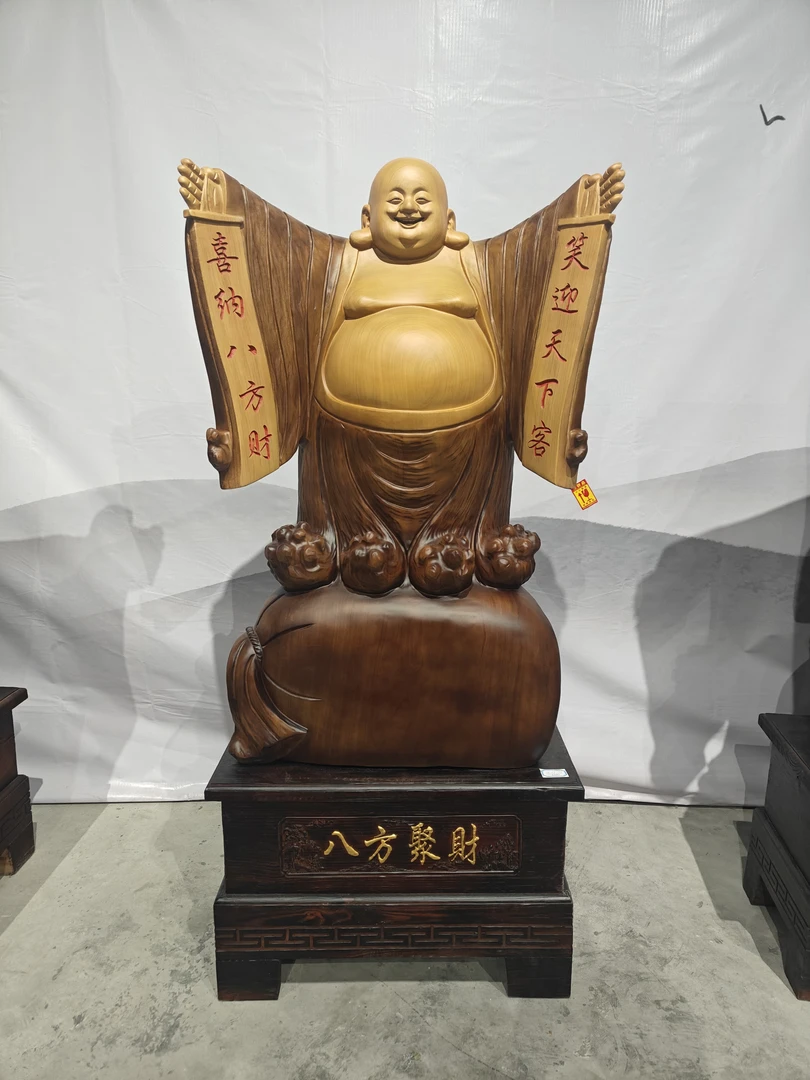 木雕工艺品（香樟木-弥勒）匠心制作一体成型长76厚37高172