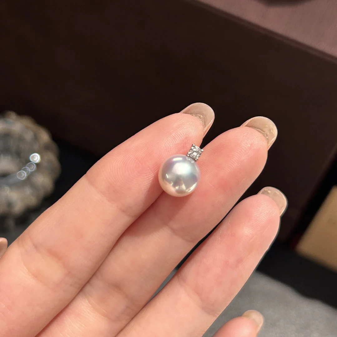 18K金 真多麻海水珍珠约8-8.5mm吊坠  246335