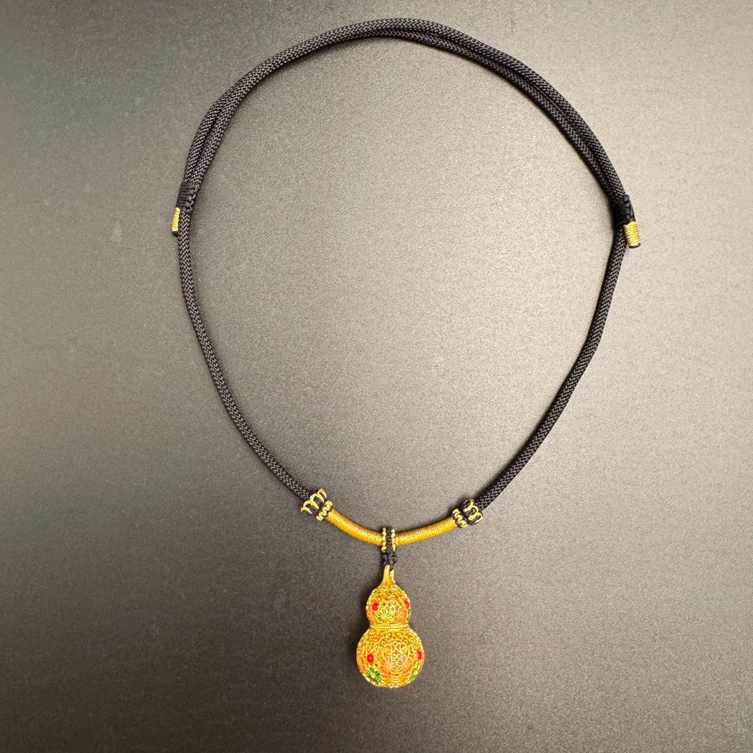 足金999黄金古法工艺繁花似锦珐琅彩葫芦吊坠