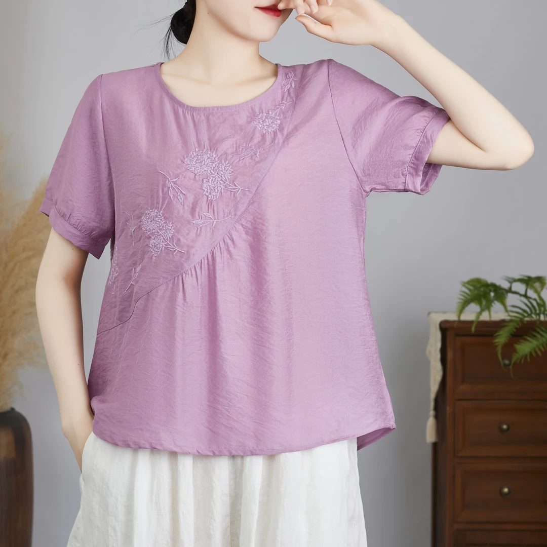 中年妈妈套装夏款正品时尚小衫+九分裤子复古宽松文艺夏季大码