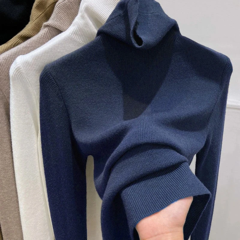 高领打底毛衣秋冬堆堆新款上衣套头长袖针织洋气修身针织衫显瘦
