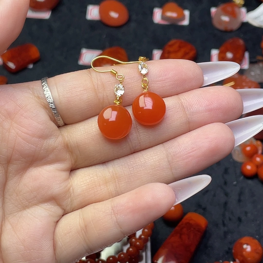 南红玛瑙未镶嵌耳钩原矿南红耳钩一对