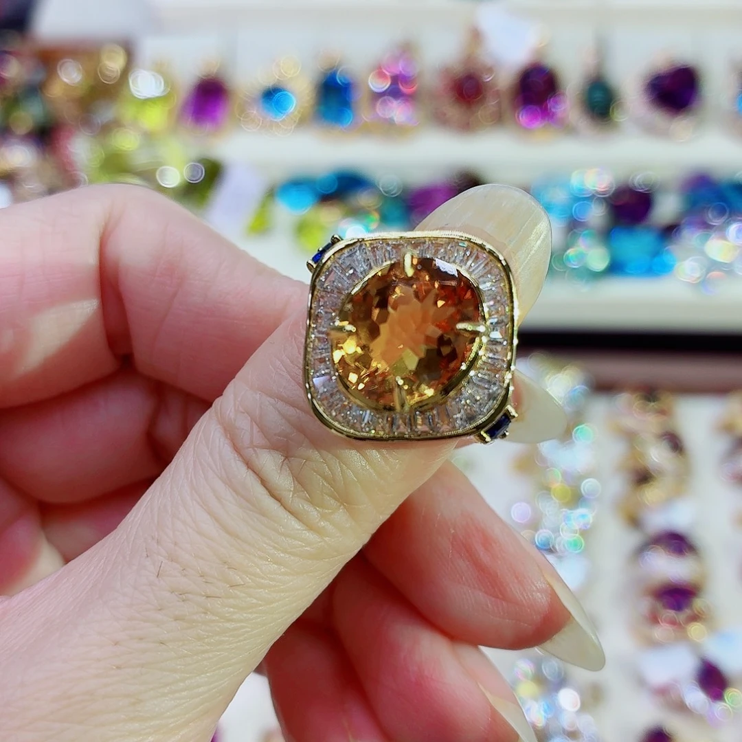 银S925镀金镶嵌戒指水晶
