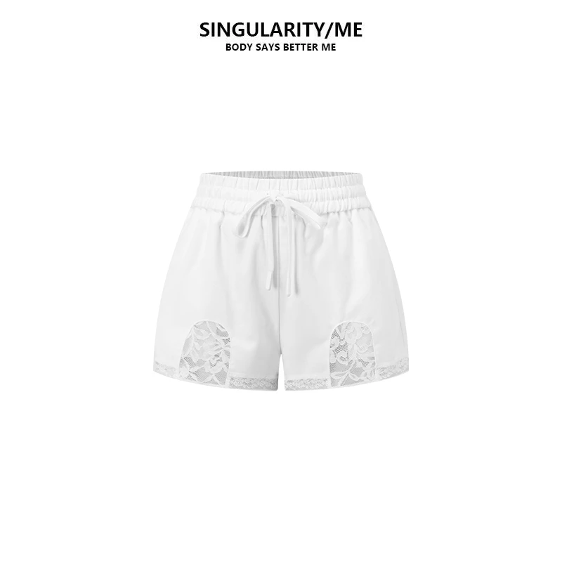 Singularity Me 3A 3061 抽绳松紧腰水溶蕾丝边A字版法式时尚短裤