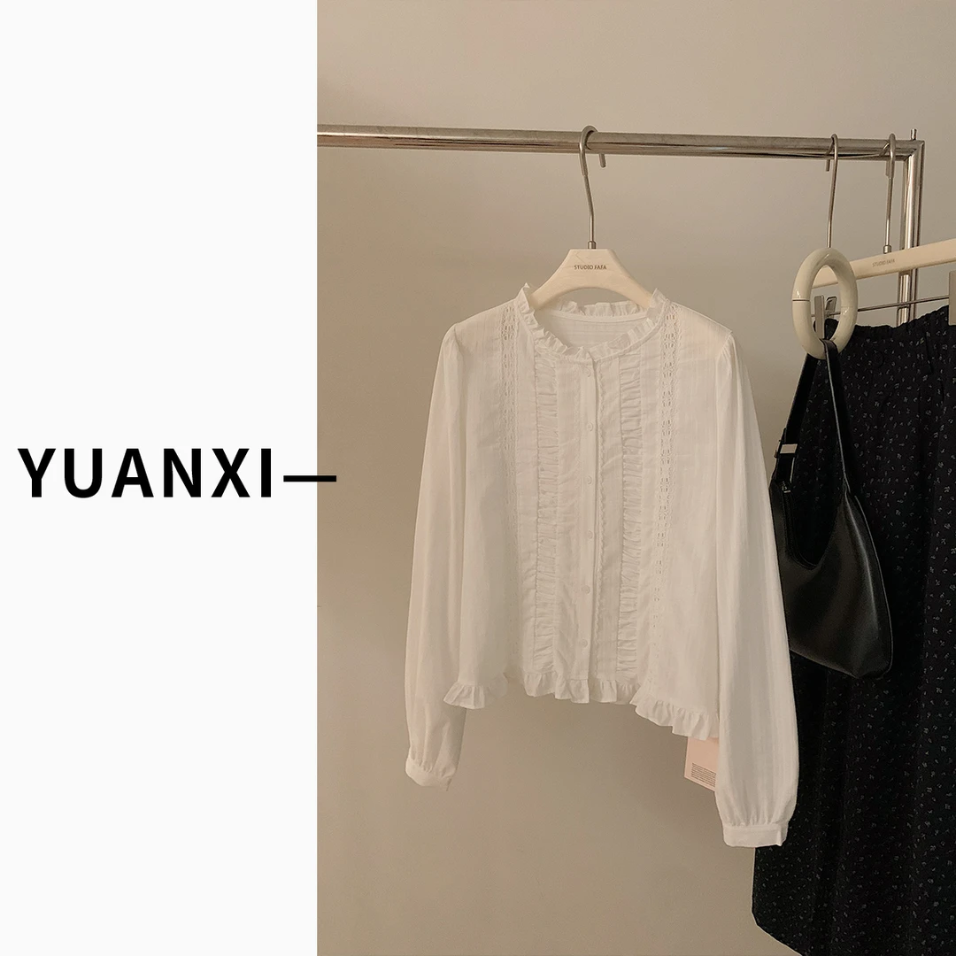 【FAFAJIA】F843 法式韩系重工蕾丝花边长袖衬衫女秋季新款