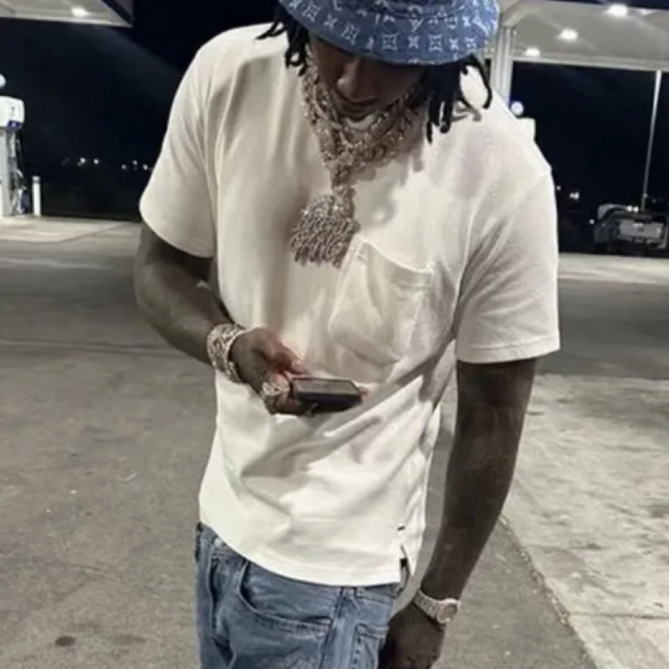 99新 LouisVuitton/路易威登 1849/白色Logo满印暗纹口袋短袖/XL