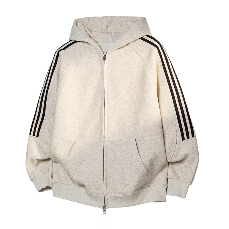 WITI秋季新款双拉链三条杠卫衣男时尚个性潮流休闲宽松百搭外套男