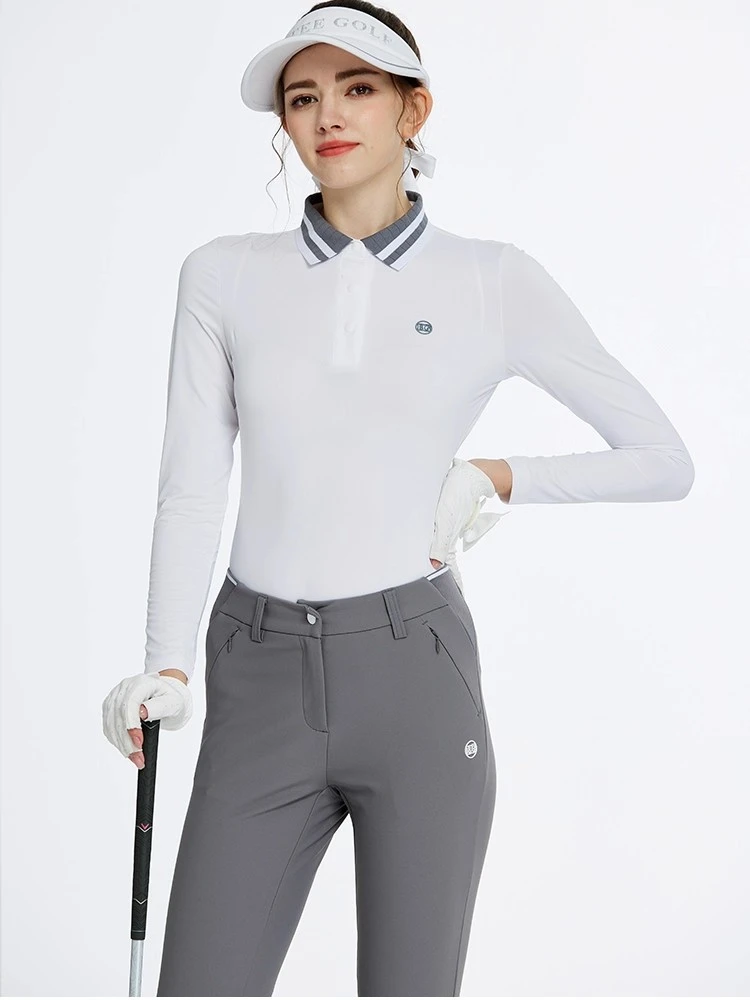 2025BG新款高尔夫女装长袖上衣秋冬针织提花领女士POLO衫运动球衣