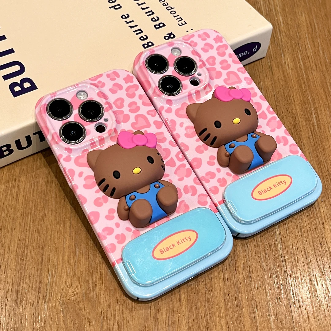 雅天立撞色豹纹kitty支架适用苹果16手机壳华为P70vivoppo小米15