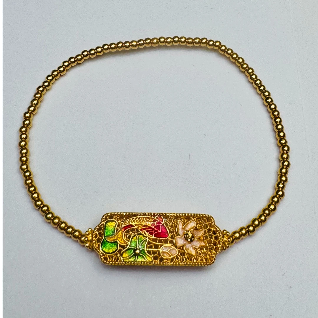 85#足金999 荷花锦鲤牌手串（卡2金珠84颗）