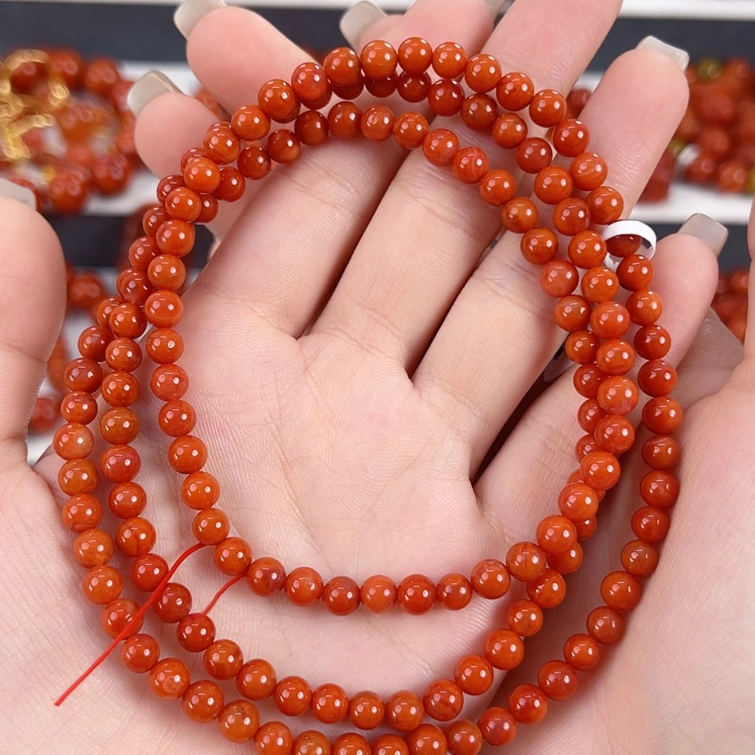 南红玛瑙未镶嵌瓦西柿子红满肉5mm