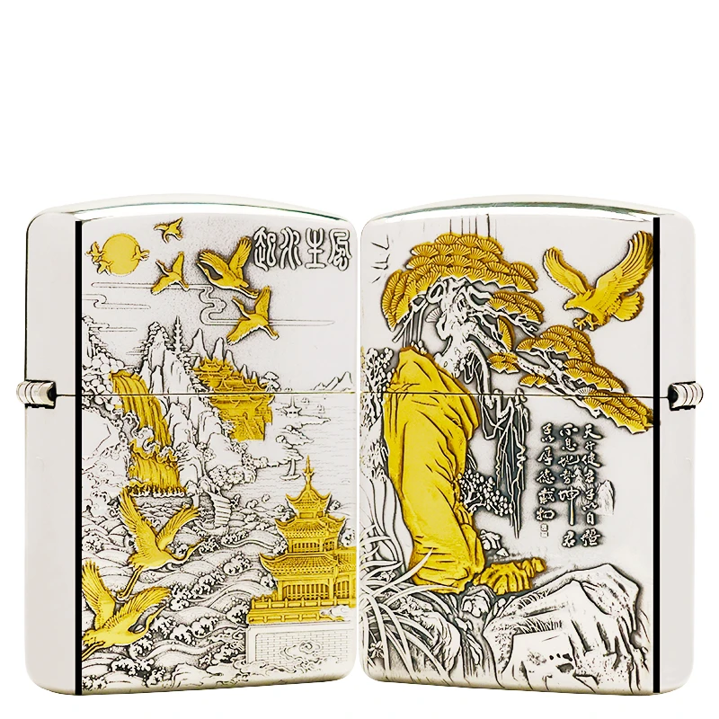 ZIPPO/之宝镀银鎏金【 风生水起】 盔甲机正品煤油打火机KF-DF