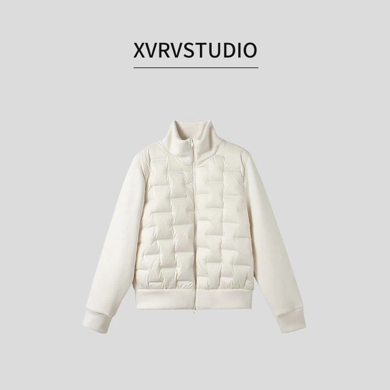 XVRV秋季2025新品摇粒绒拉链女纯色保暖羽绒服鸭绒百搭上衣外套