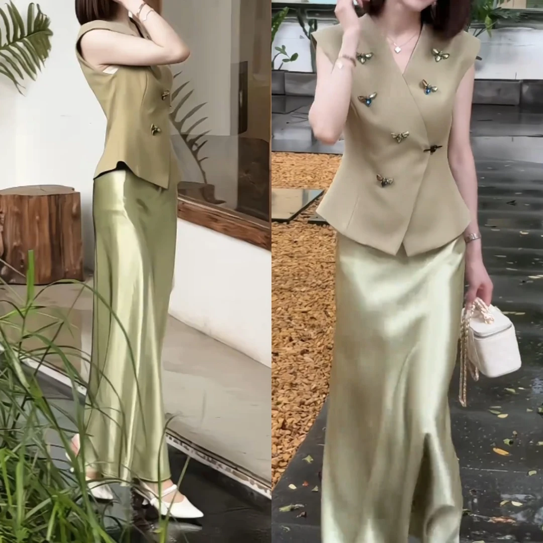 2025夏季新款时尚修身显瘦款女气质网红洋气两件套百搭款G6239