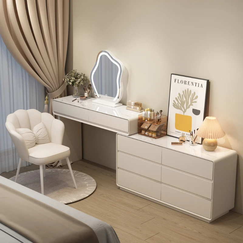 实木简约储藏主卧梳妆台现代极简化妆台转角北欧斗柜一体梳妆台