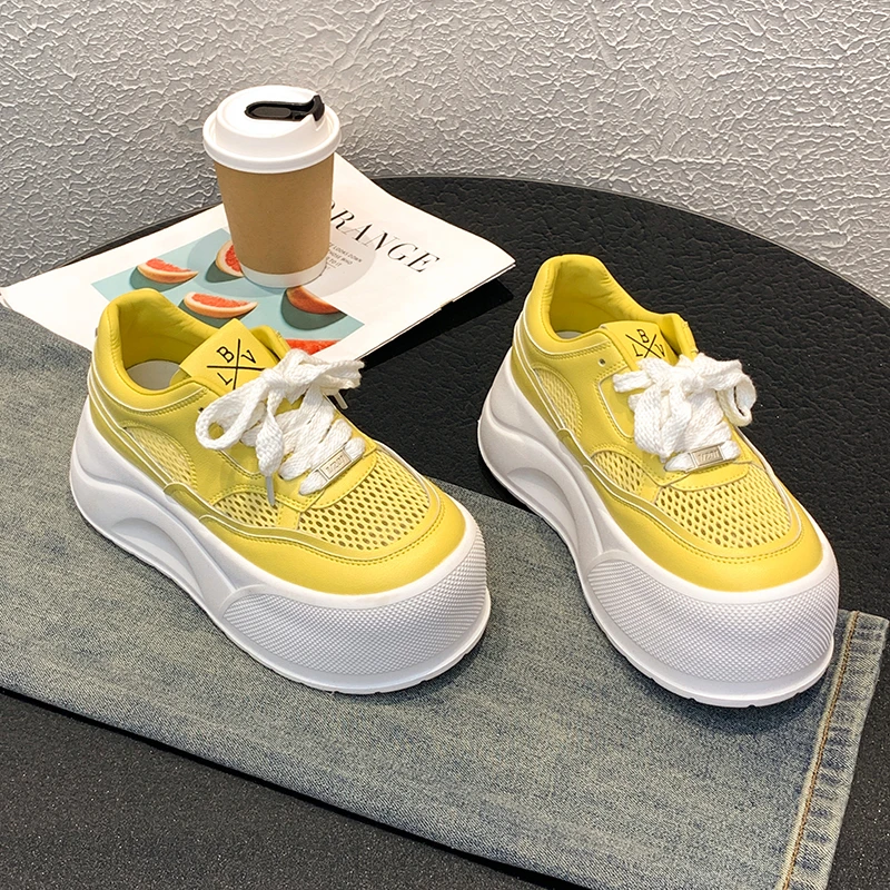 欧货单网面包鞋女小白鞋2025夏季新款透气厚底轻便增高舒适休闲鞋