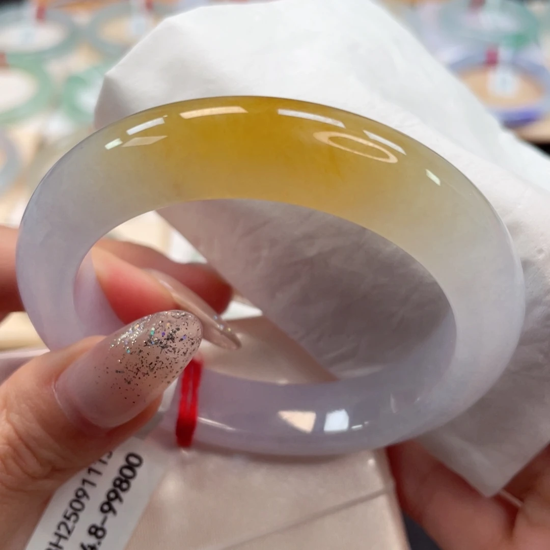 未镶嵌手镯翡翠54.8冰粉飘明亮鸡油黄可遇不可求36号