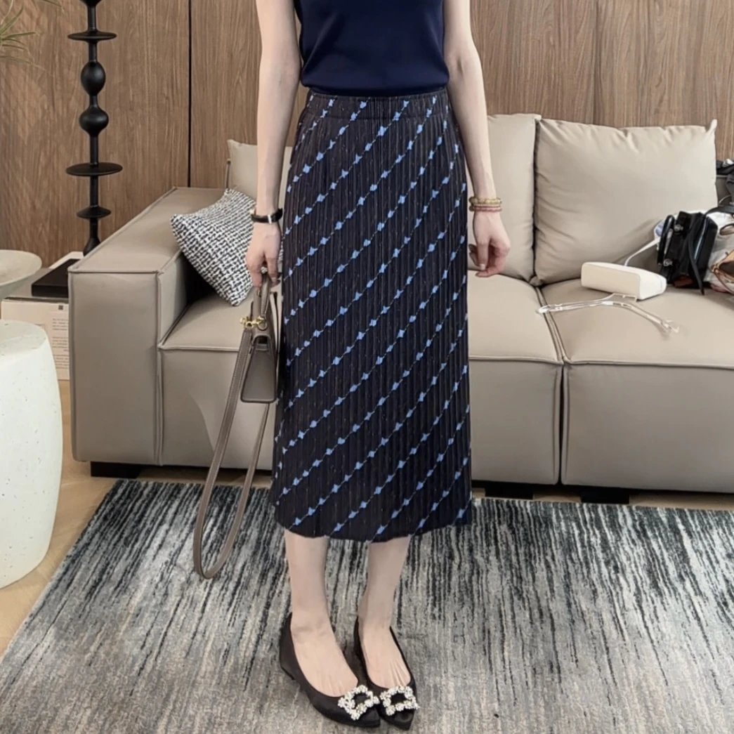 【霓虹小调】松紧腰有口袋后开叉有弹力不打皱夏季印花法式半身裙