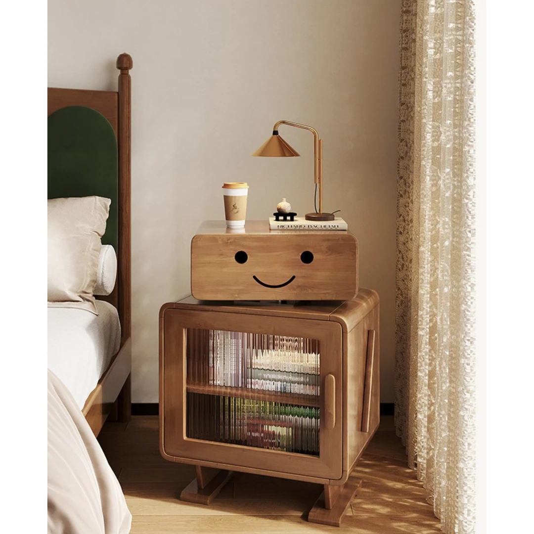 创意可爱机器人实木床头柜卧室客厅大容量储物柜儿童带灯床边柜