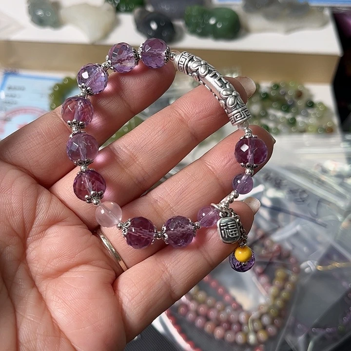 紫晶手链银S925镶嵌紫水晶切面水晶