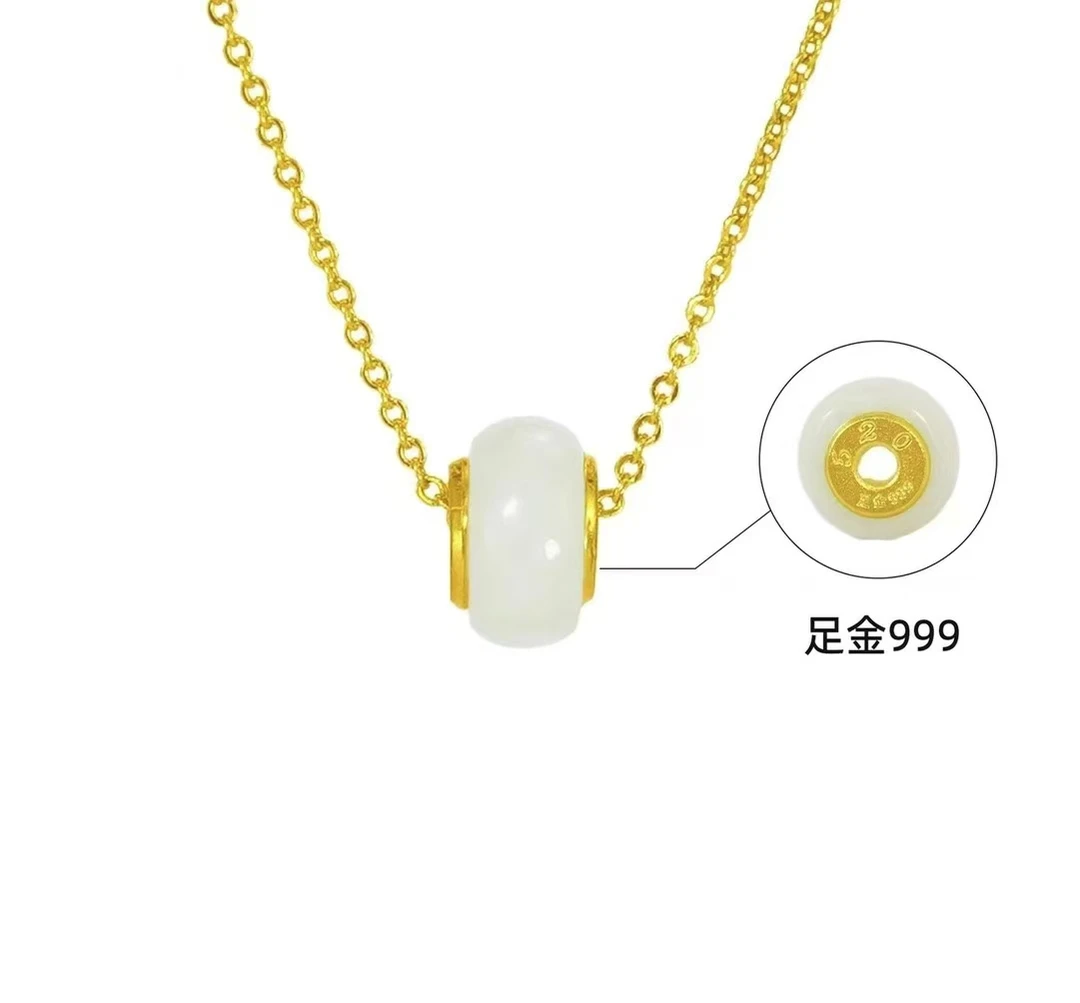 【孟姐专属】足金999和田玉足金镶嵌路路通吊坠【JXY25】