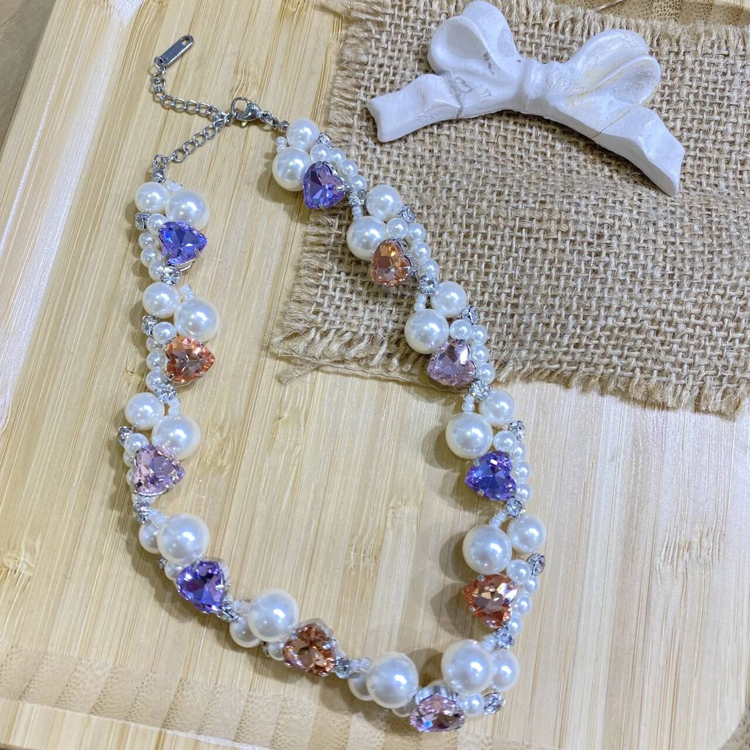 钛钢项链 法式轻奢钻心拼珠项链 1731