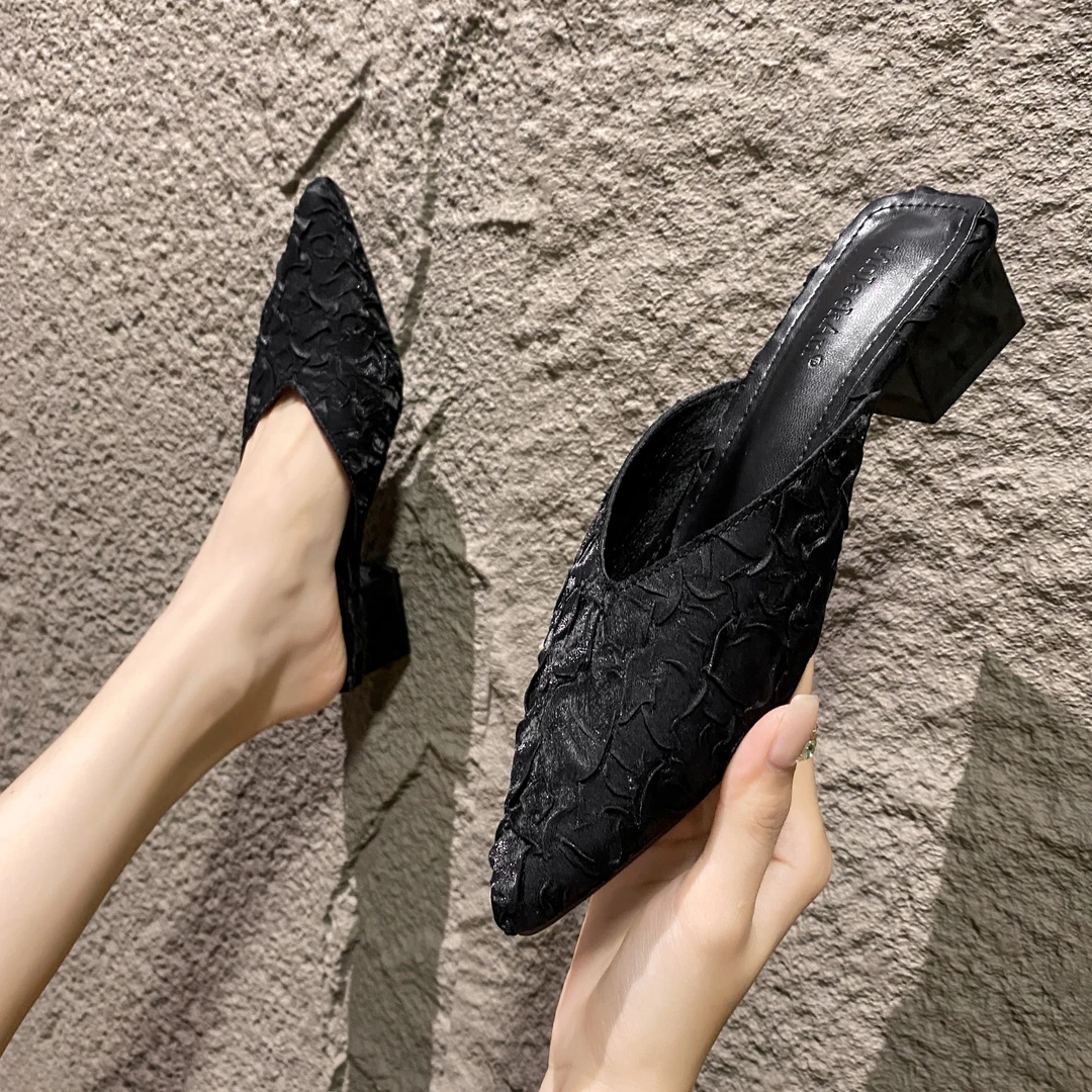 新中式国风2025新款半托单鞋中跟软底高级感包头半拖鞋穆勒鞋凉拖