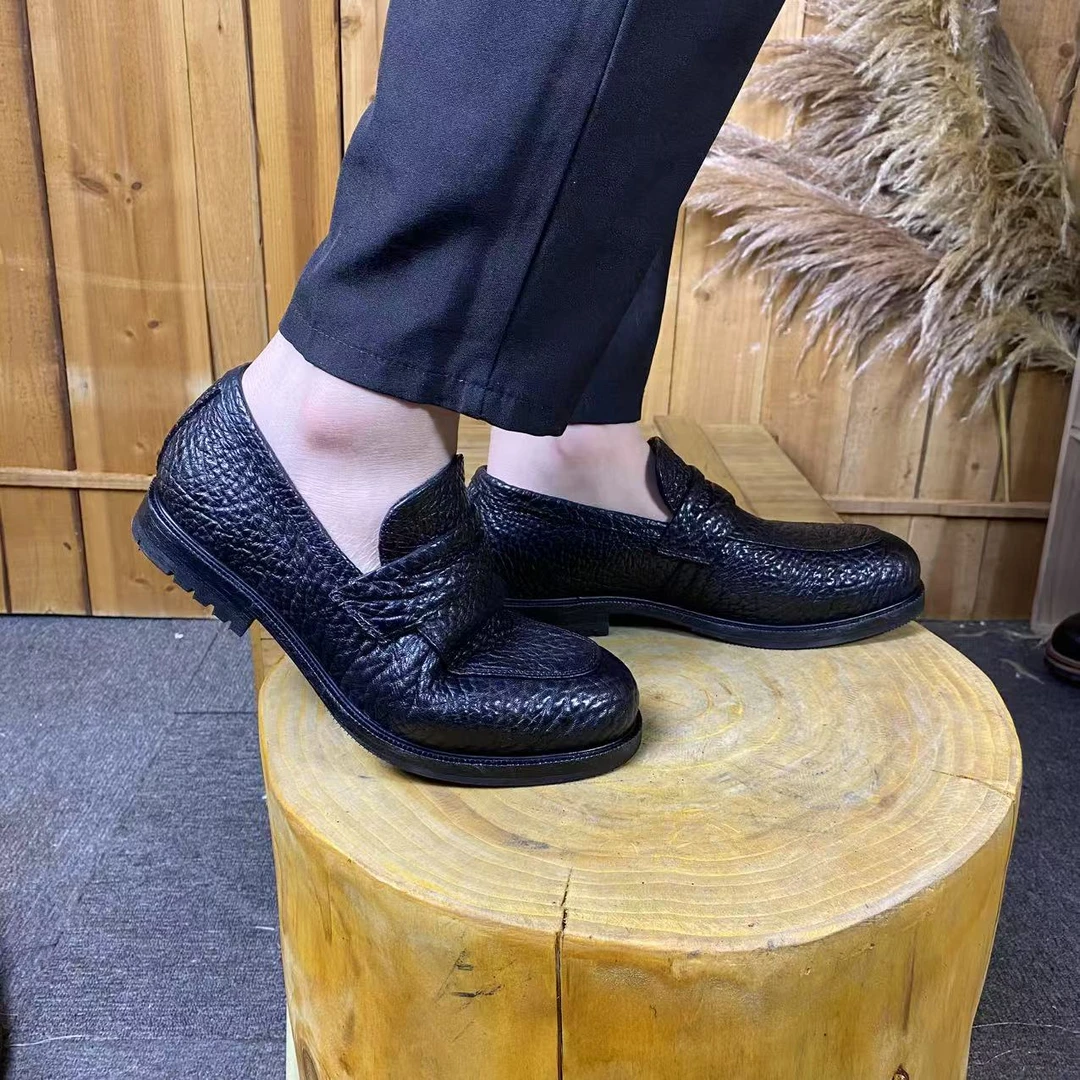 定制固特异底帮纯色乐福鞋男士棕色擦色时尚高端男鞋