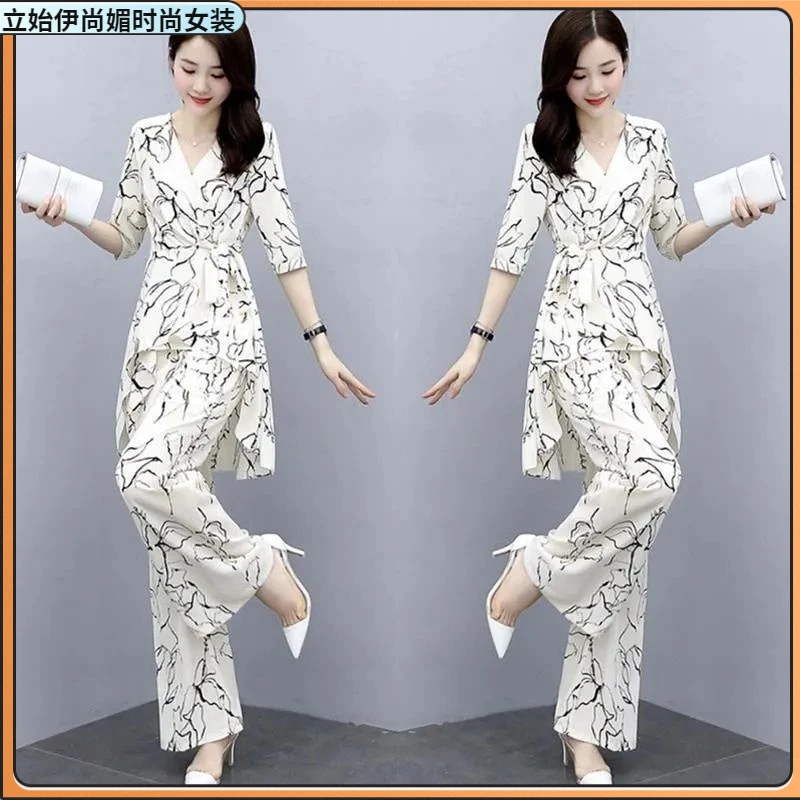 I夏季新品韩版高腰垂感阔腿裤女神范2025夏时尚洋气大码套裤女1