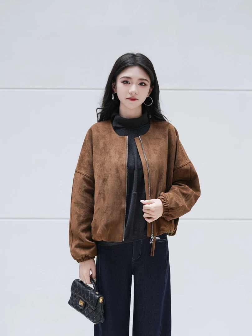 【佳欣】秋季新款2025气质减龄时尚遮肉显瘦宽松大码女装皮衣