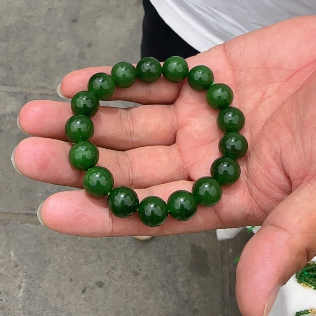 手链未镶嵌和田玉俄罗斯碧玉波菜绿卡12