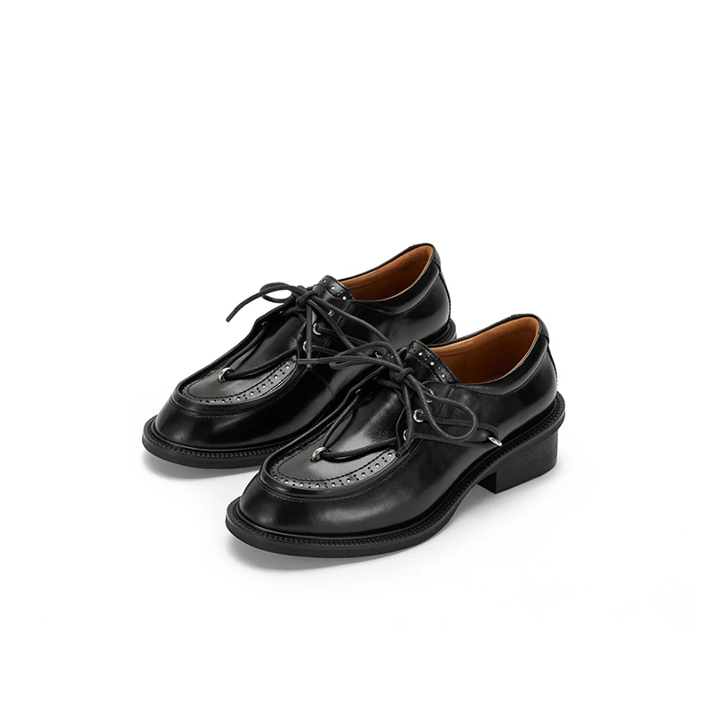 SugarSu/酥履25春季新款布洛克德比黑色单皮鞋厚底牛皮休闲女单鞋