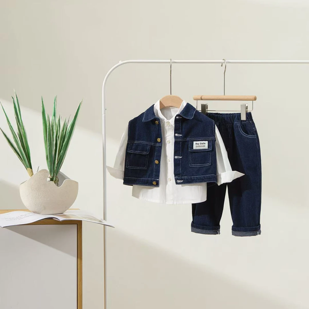 6-12岁韩版童装80-160扣号直播间儿童牛仔男童秋装套装洋气时尚