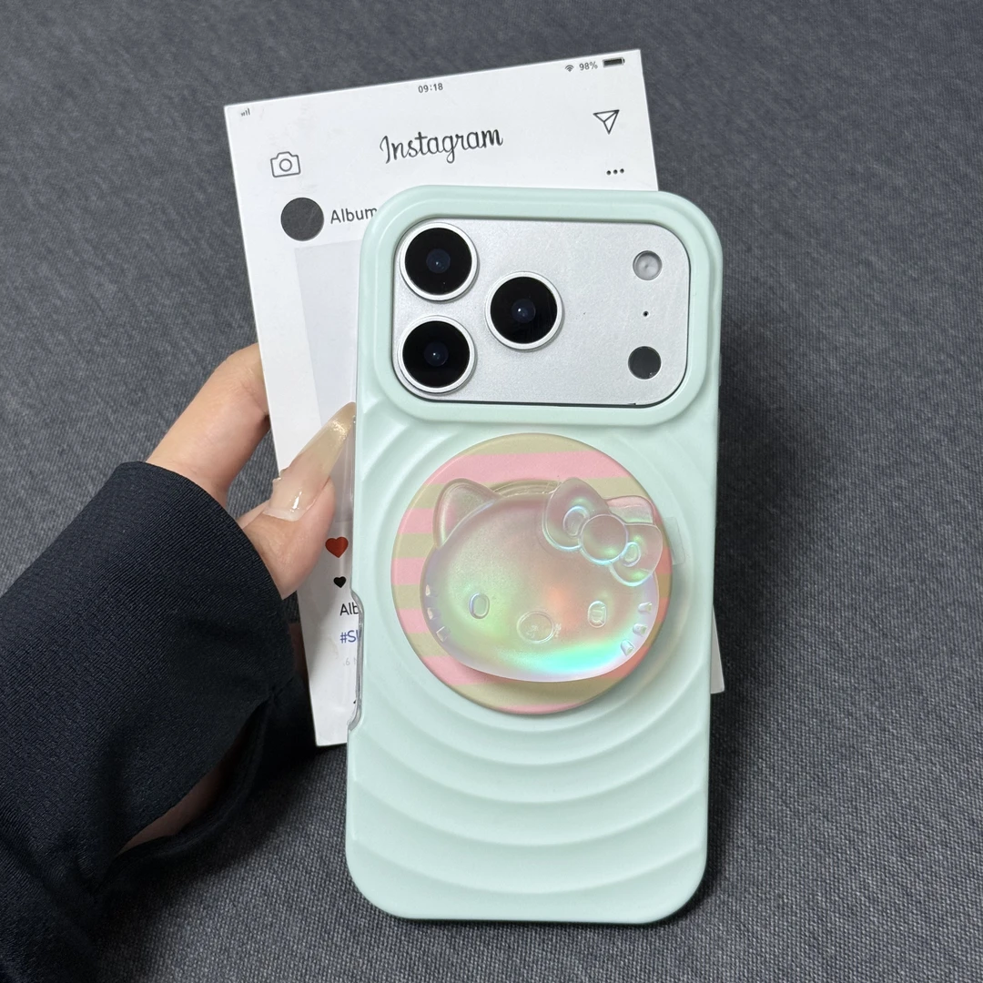 喵六家薄荷绿波漾水晶 kitty 磁吸手机壳适用于苹果 17pm/13