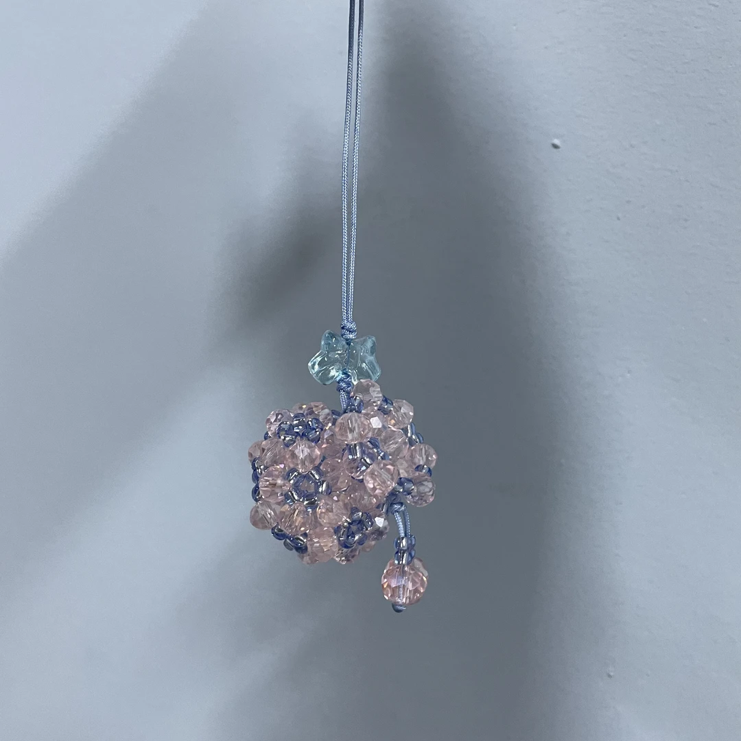 编织粉蓝色钱袋子手机坠E930