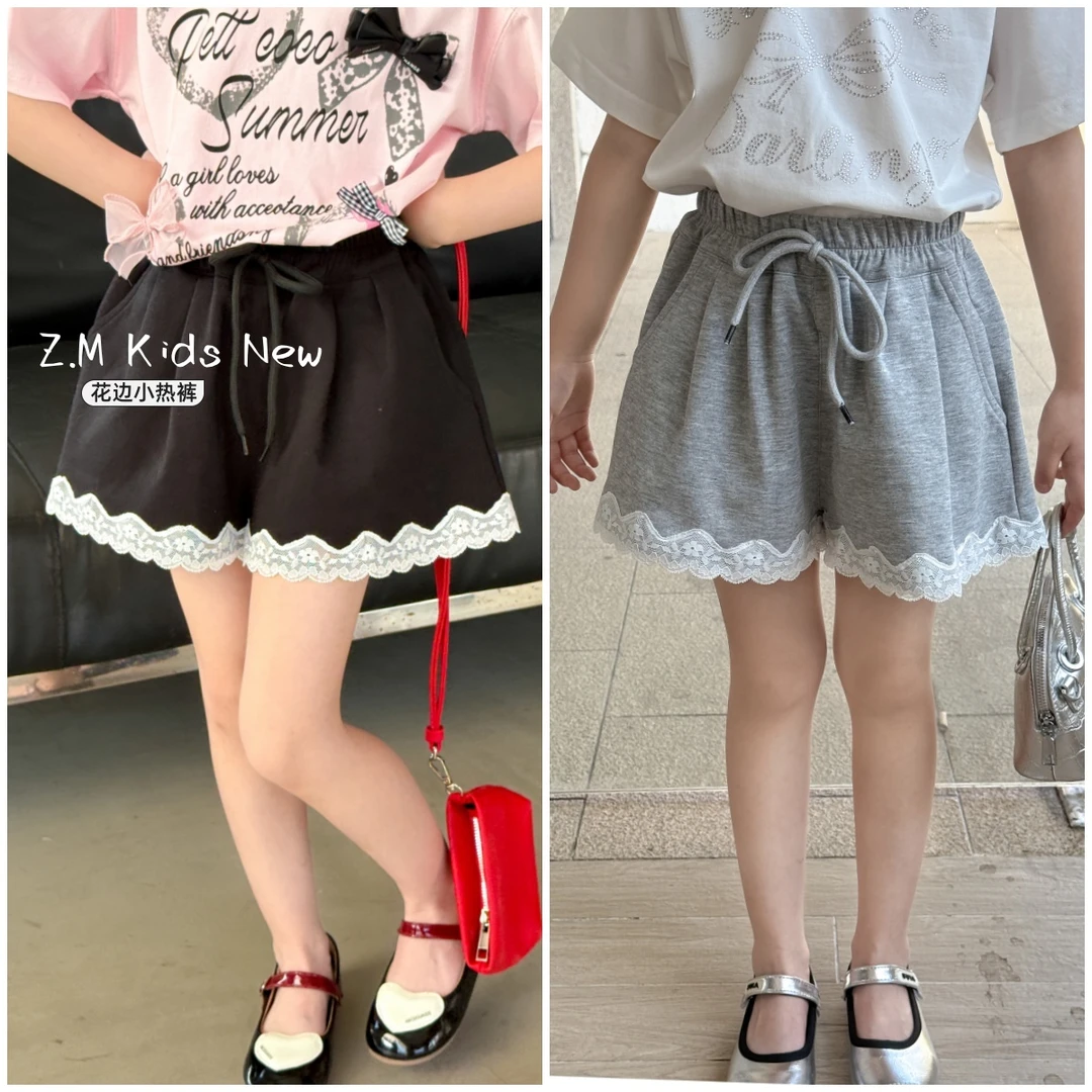 【花边小热裤】2025夏季儿童五分裤蕾丝花边休闲裤女童短裤B-58357