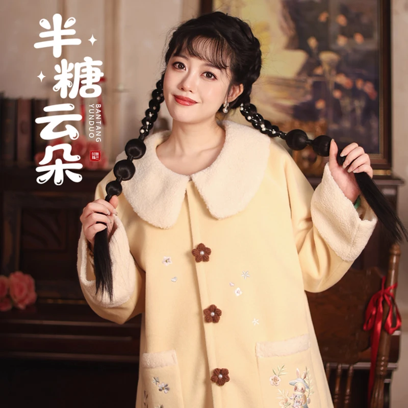 听月小筑【半糖云朵】原创女冬款减龄新年保暖大衣外套国风新中式