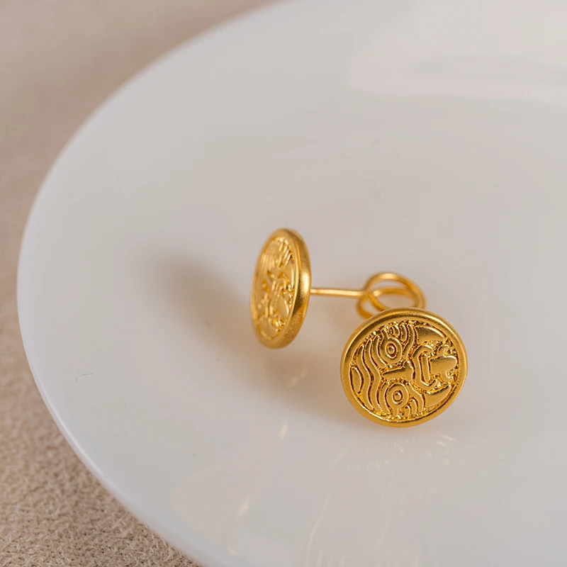 贵哥足金999精品5G古法扎基拉姆卡10mm弯钩耳钉